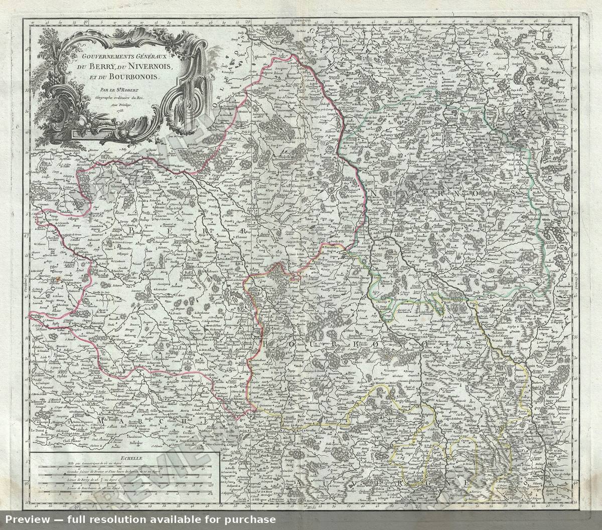 Antique map: Berry Nivernois, 1757