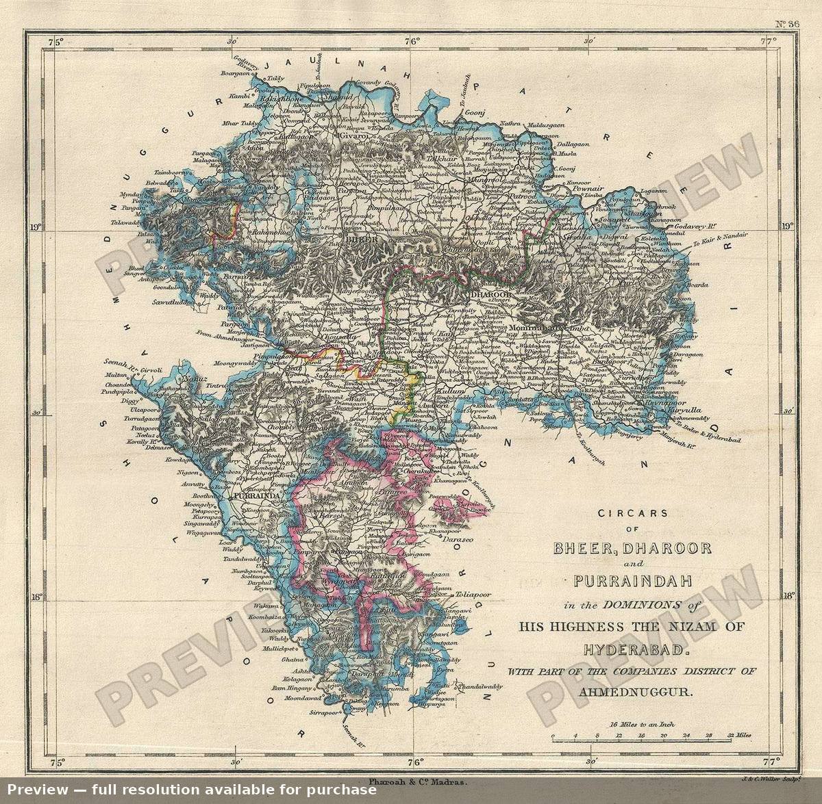 Antique map: Bheer Dharoor, 1854