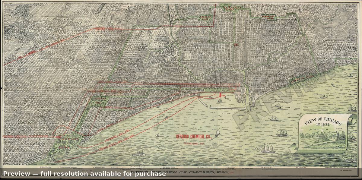 Antique map: Birds Eye Chicago, 1892, 1892