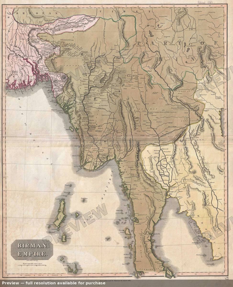 Antique map: Birman Empire Thailand, 1817