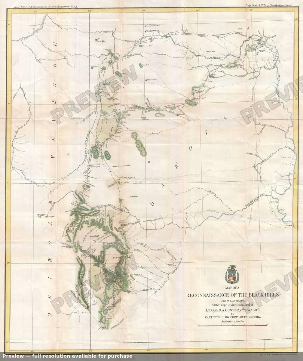 Antique map: Black Hills, 1874