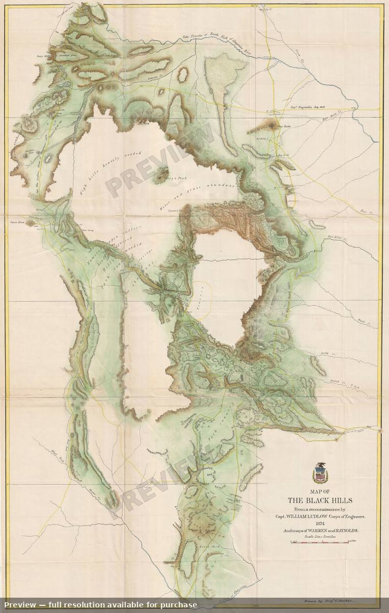 Antique map: Black Hills, 1874, 1874