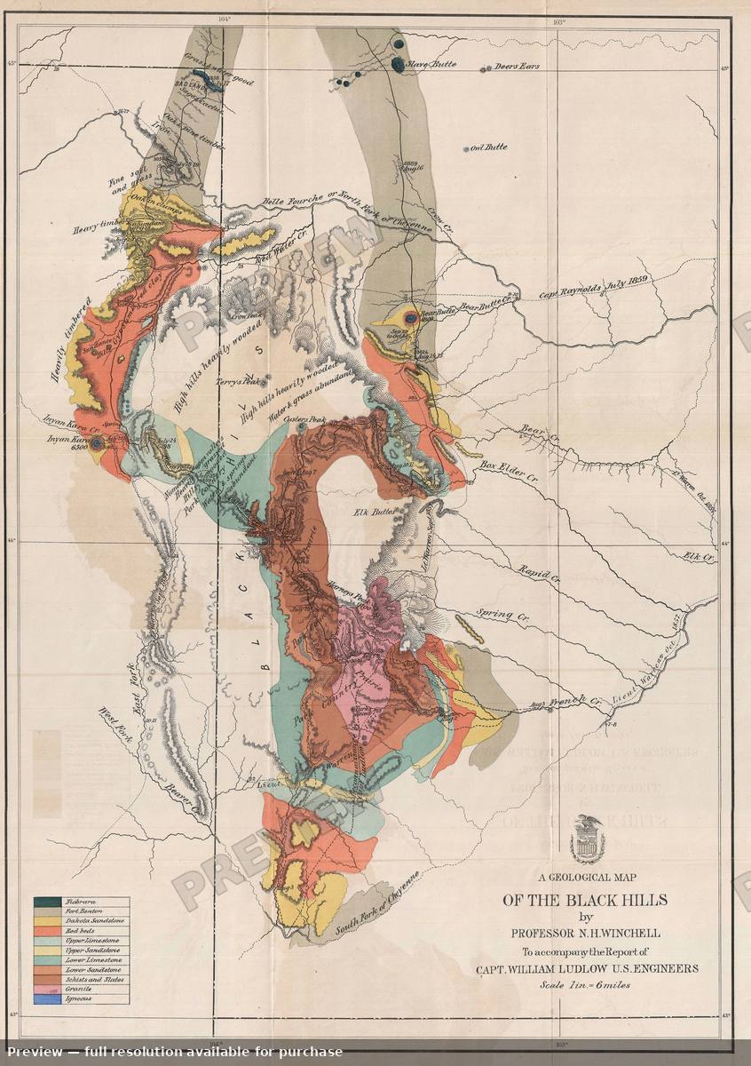 Antique map: Black Hills G, 1874