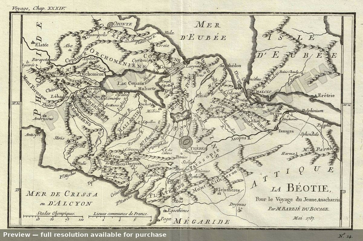 Antique map: Boeotia, 1791