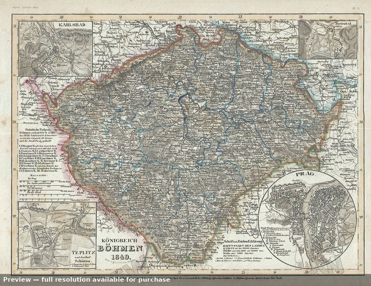 Antique map: Bohem, 1849
