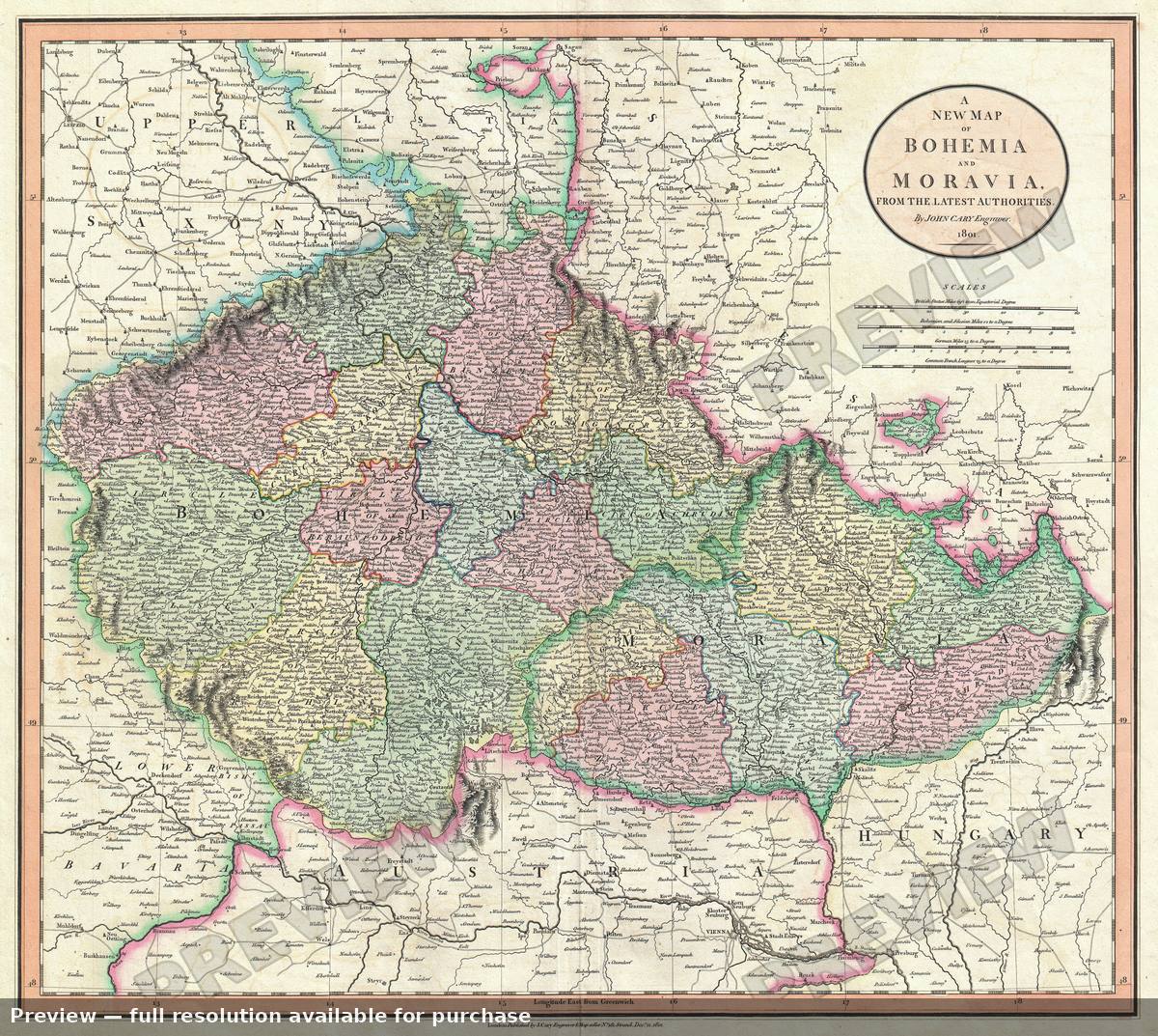 Antique map: Bohemia, 1801