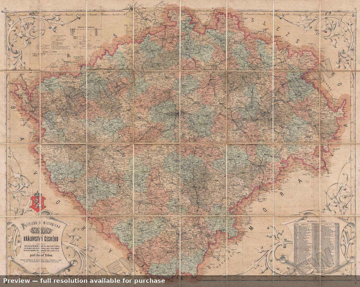 Antique map: Bohemia, 1870
