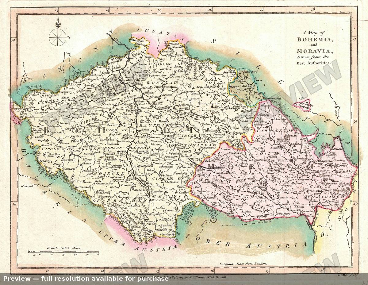Antique map: Bohemia, 1794, 1794