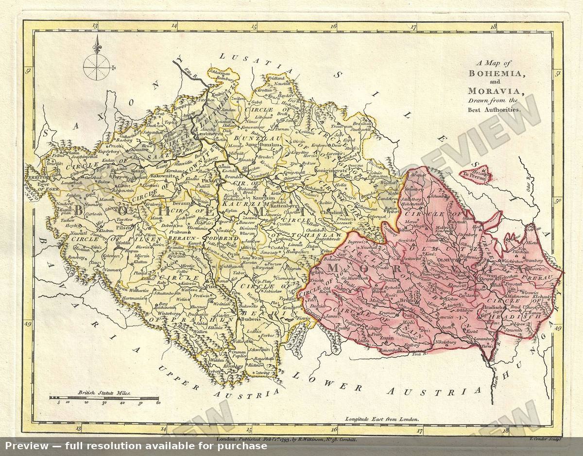 Antique map: Bohemia Moravia, 1792