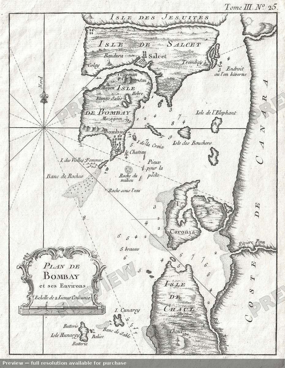 Antique map: Bombay, 1750