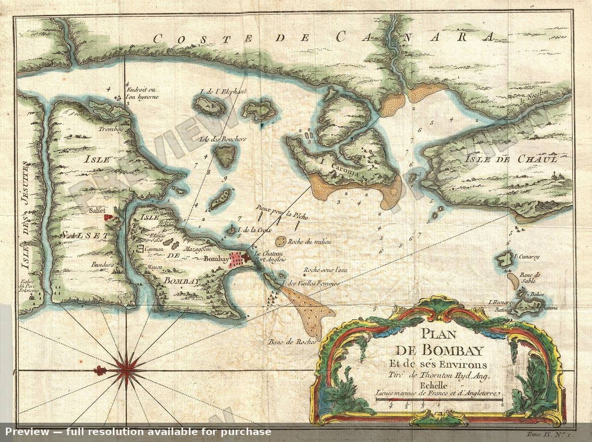 Antique map: Bombay, 1752