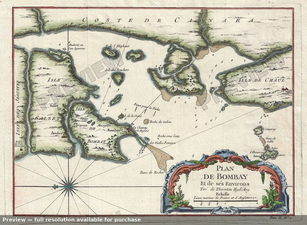Antique map: Bombay Mumbai, 1750