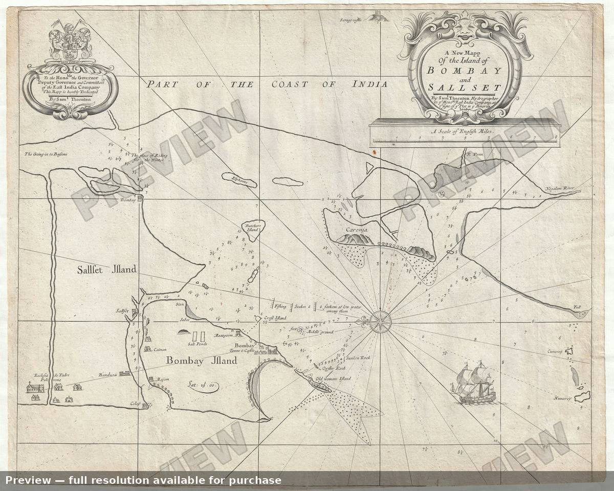 Antique map: Bombay Sallset, 1711, 1711