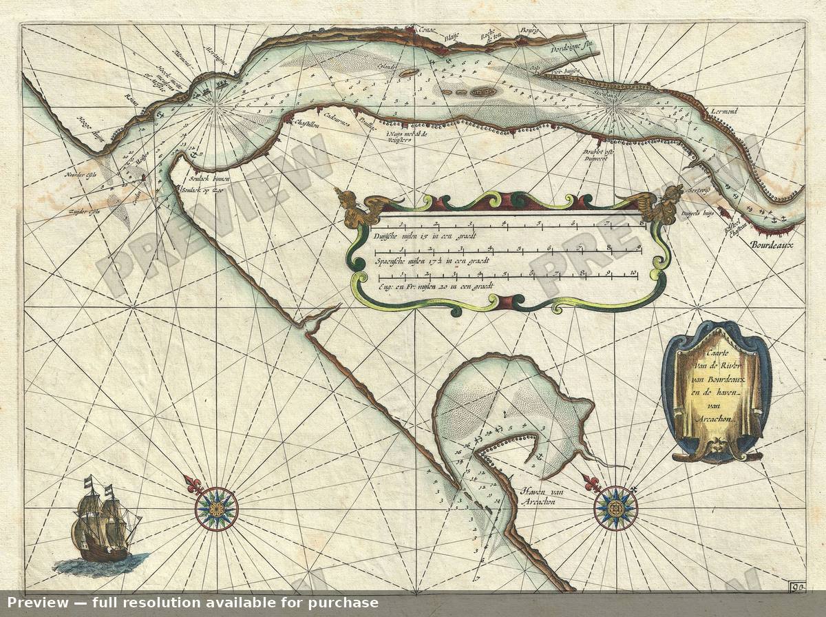 Antique map: Bordeaux, 1643