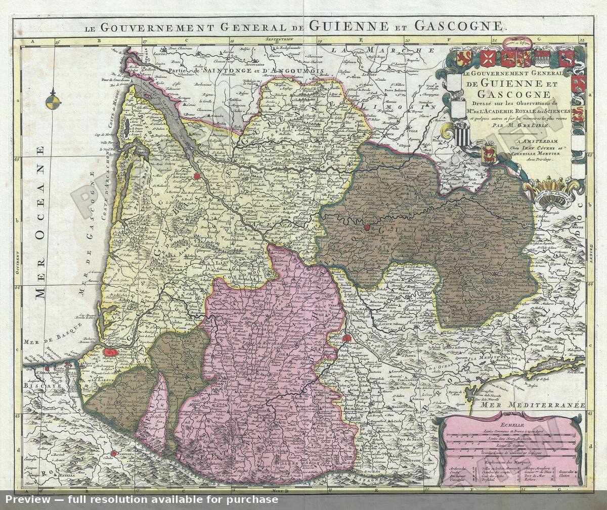 Antique map: Bordeaux, 1742