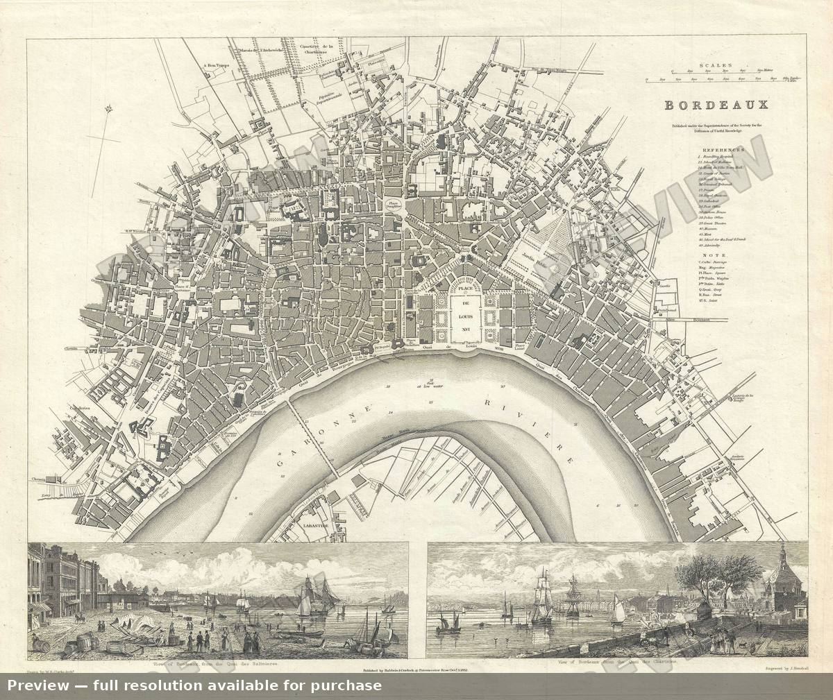Antique map: Bordeaux, 1832