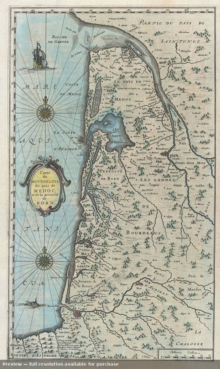 Antique map: Bordeaux Medoc, 1667