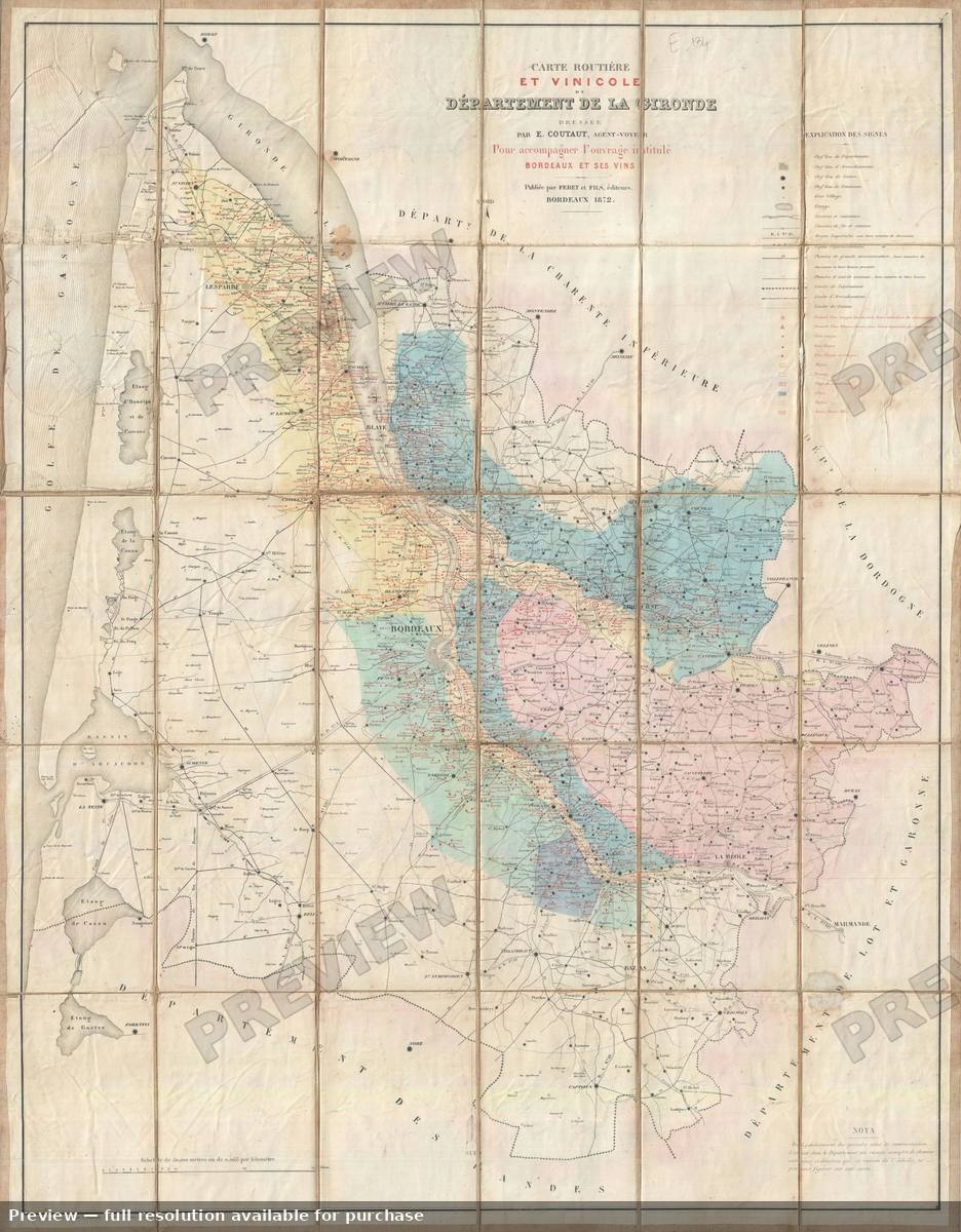 Antique map: Bordeaux Wine Map Medoc, 1872, 1872