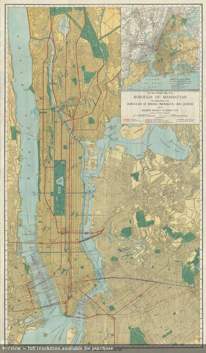 Antique map: Borough Manhattan, 1913