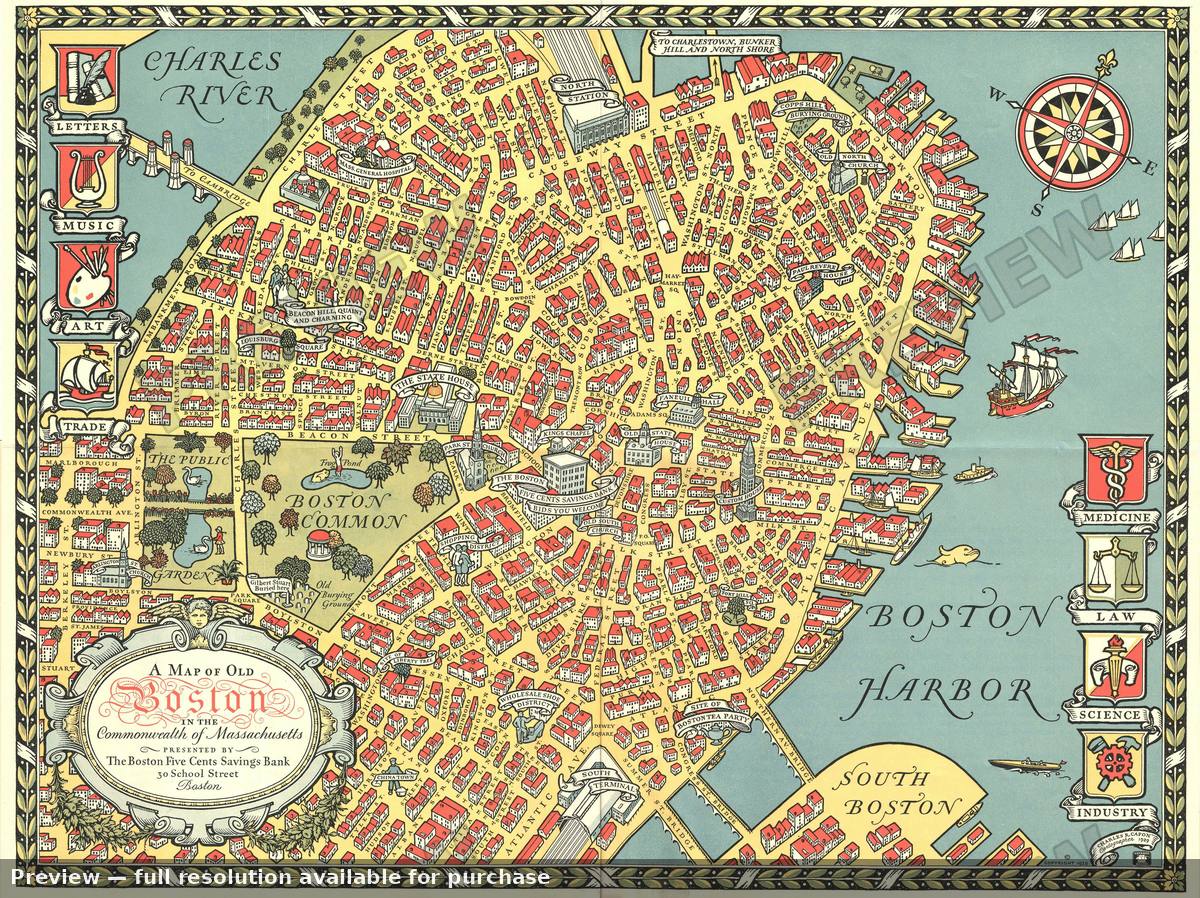 Antique map: Boston, 1929, 1929