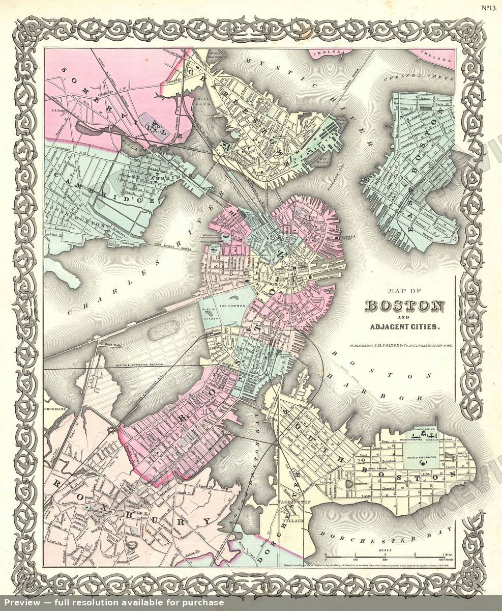 Antique map: Boston, 1855