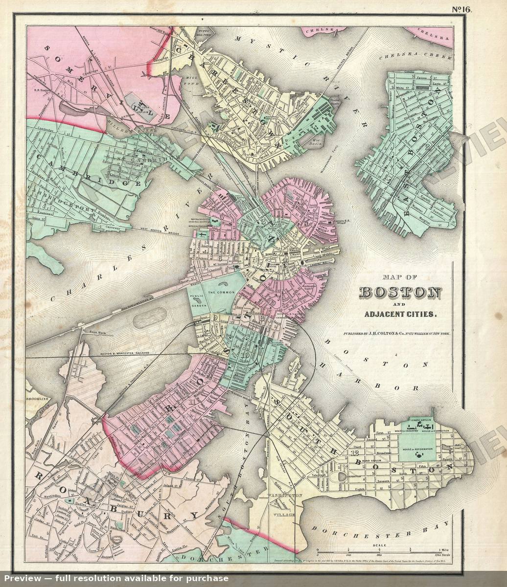 Antique map: Boston, 1857