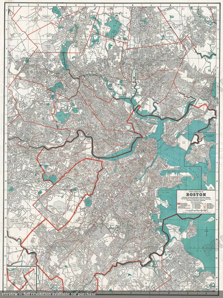 Antique map: Boston, 1939