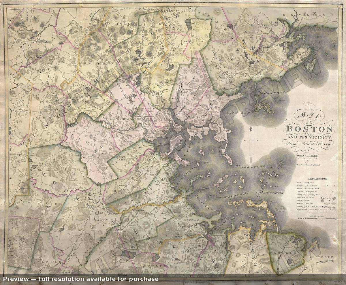 Antique map: Boston, 1819