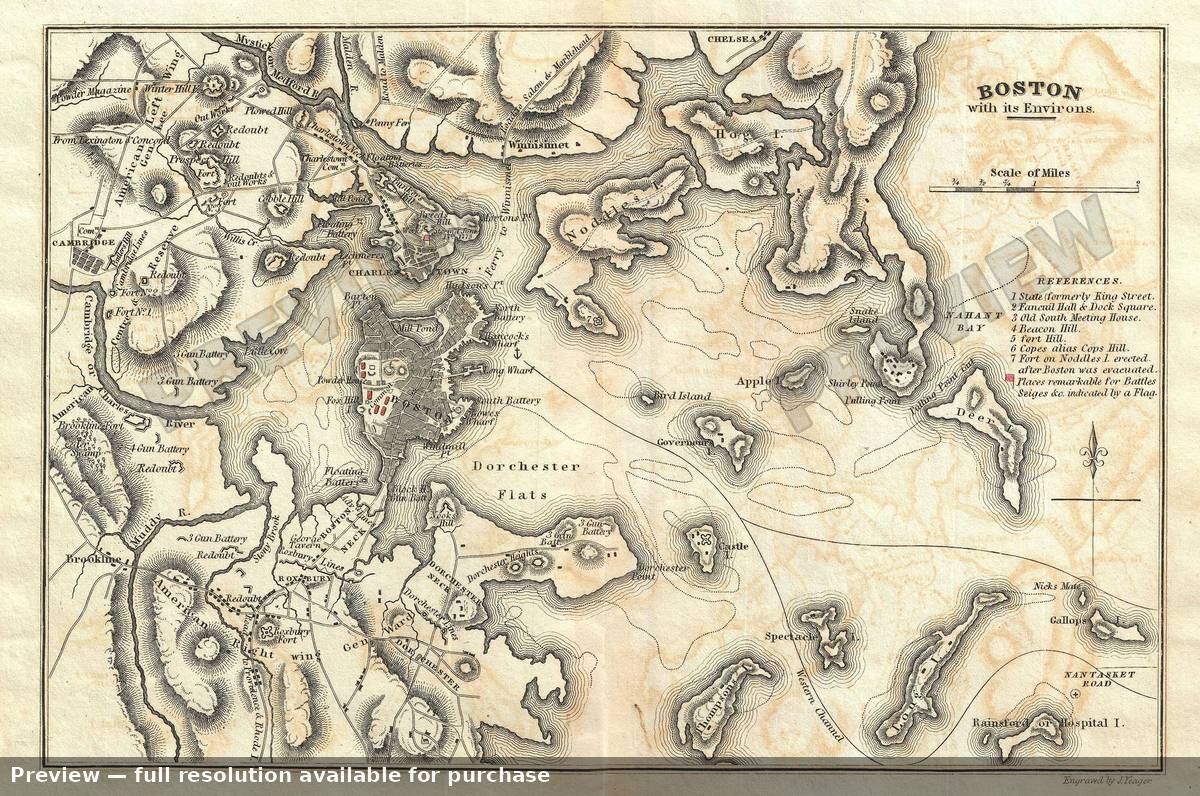 Antique map: Boston, 1832