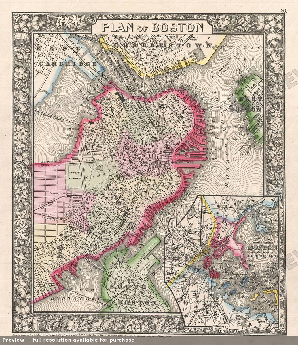 Antique map: Boston, 1866