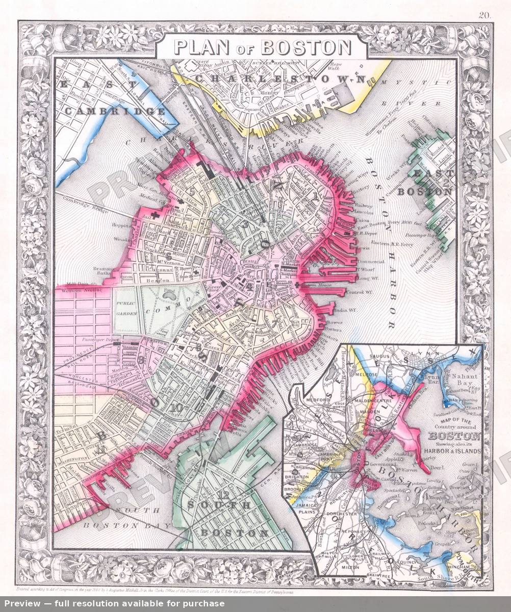 Antique map: Boston, 1864