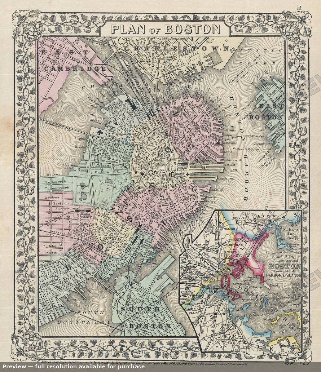 Antique map: Boston, 1867, 1867