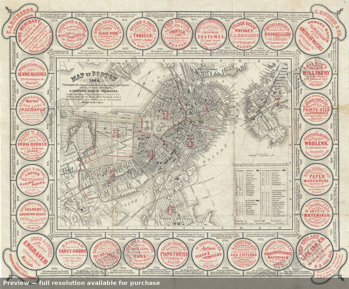 Antique map: Boston, 1862