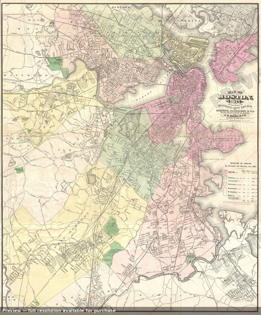 Antique map: Boston, 1875