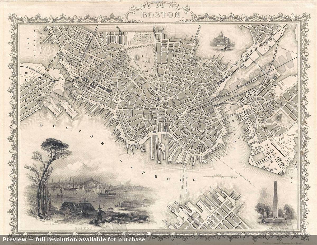 Antique map: Boston, 1851, 1851