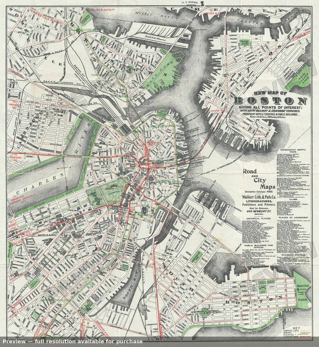Antique map: Boston, 1905