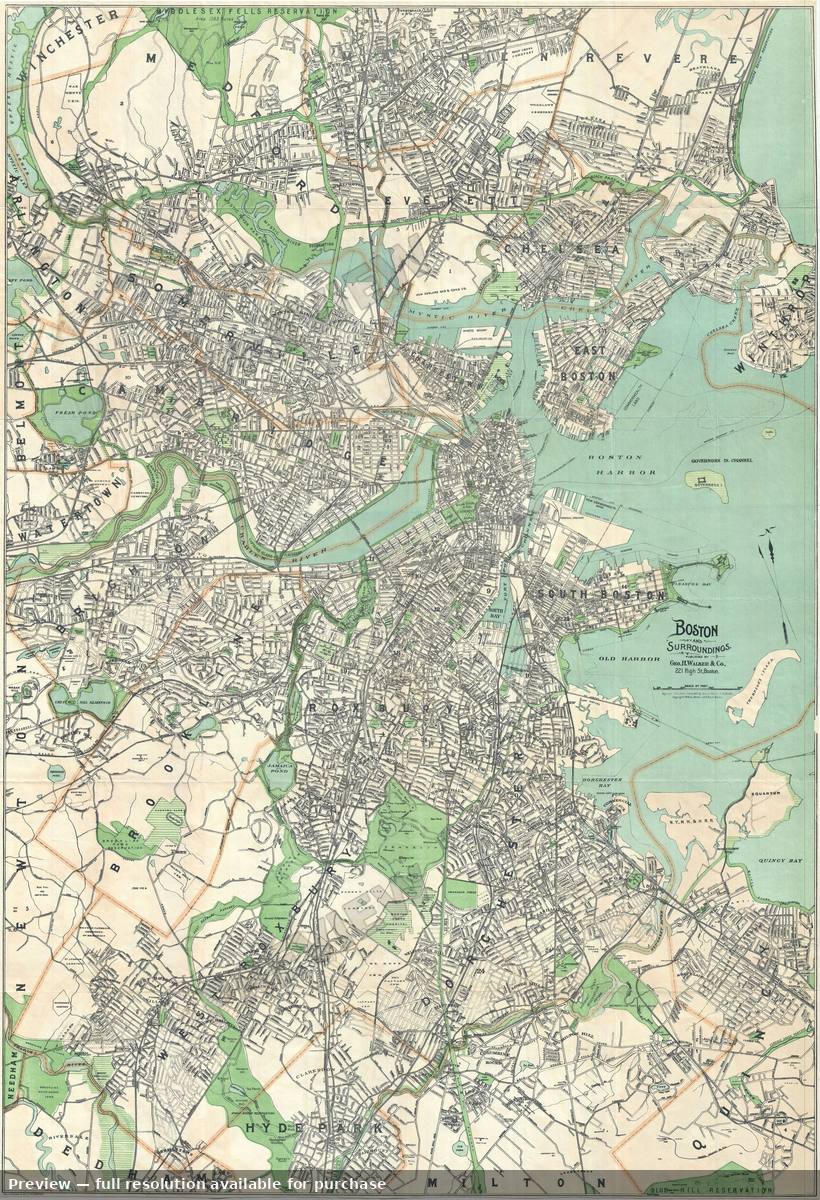 Antique map: Boston, 1908