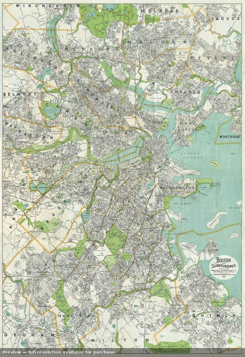 Antique map: Boston, 1910, 1910