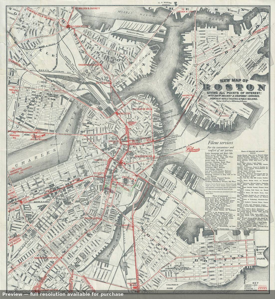 Antique map: Boston, 1926
