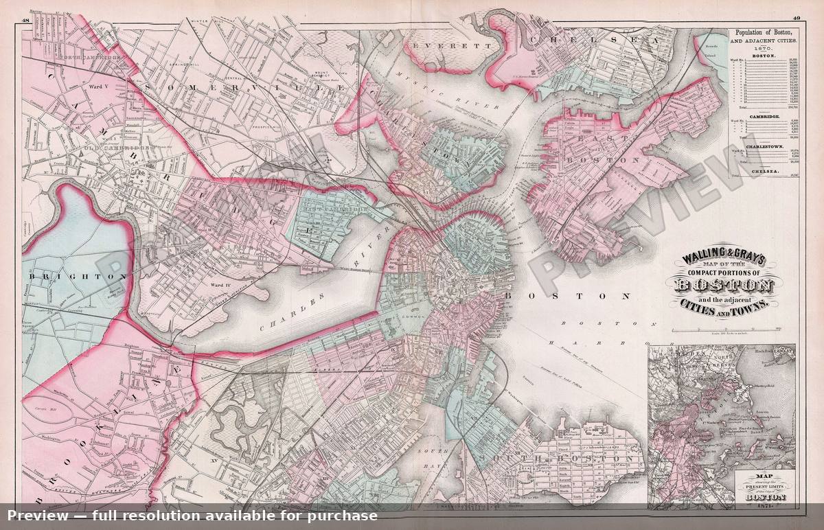Antique map: Boston, 1871, 1871