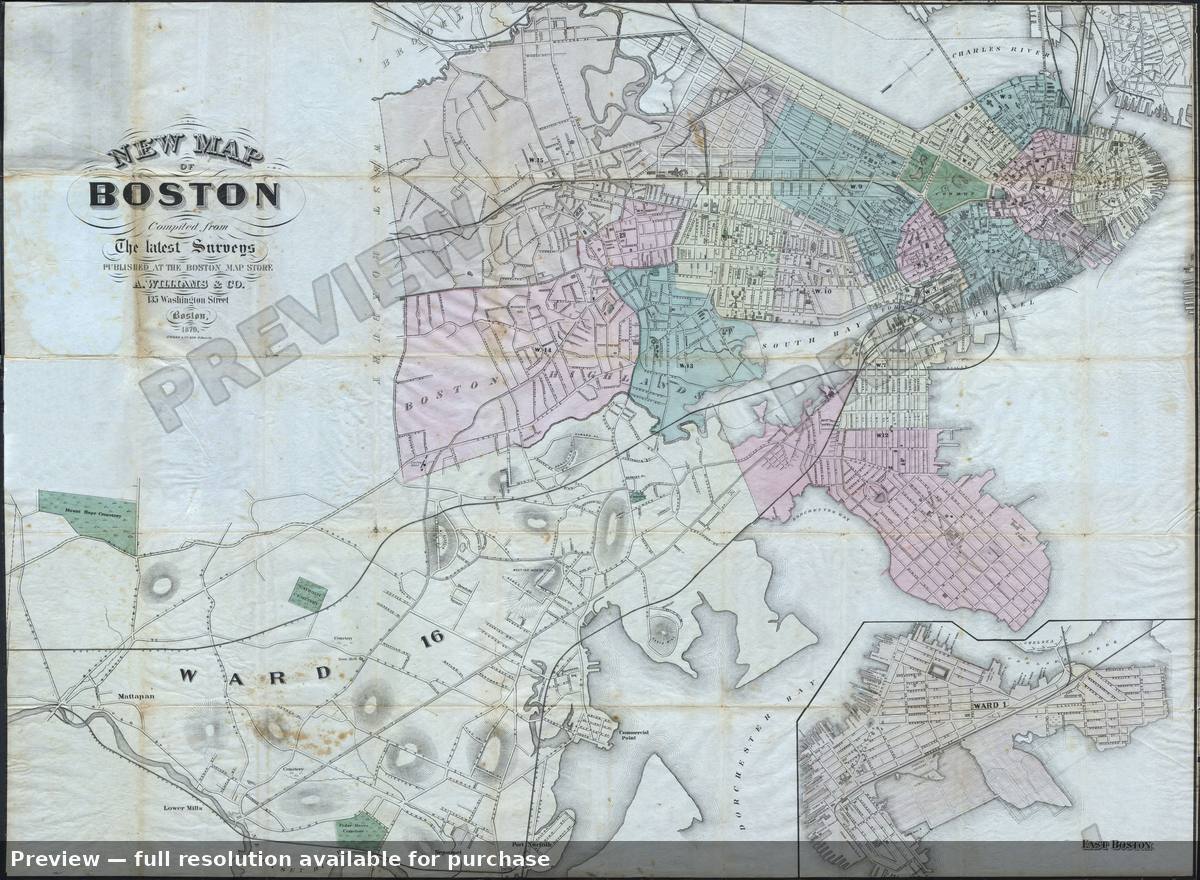 Antique map: Boston, 1870