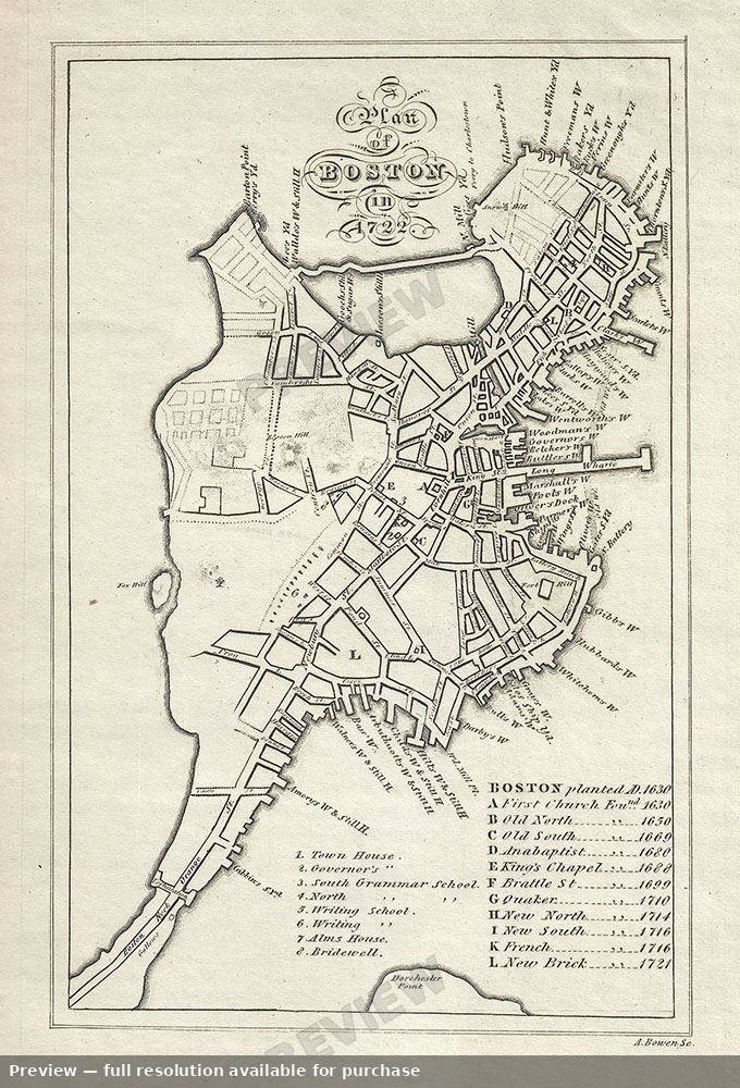 Antique map: Boston 1722, 1820, 1820