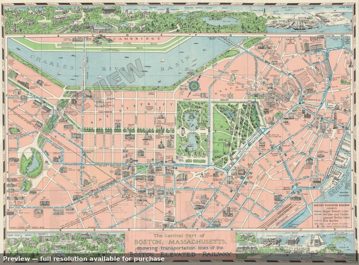 Antique map: Boston Elevated Railway, 1930, 1930