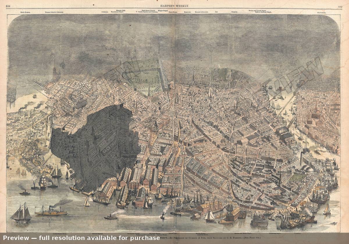 Antique map: Boston Fire, 1872
