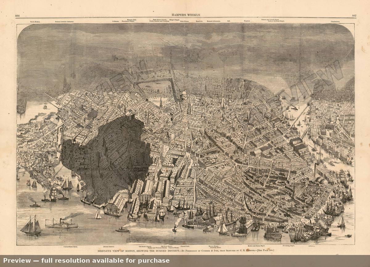 Antique map: Boston Fire 2, 1872