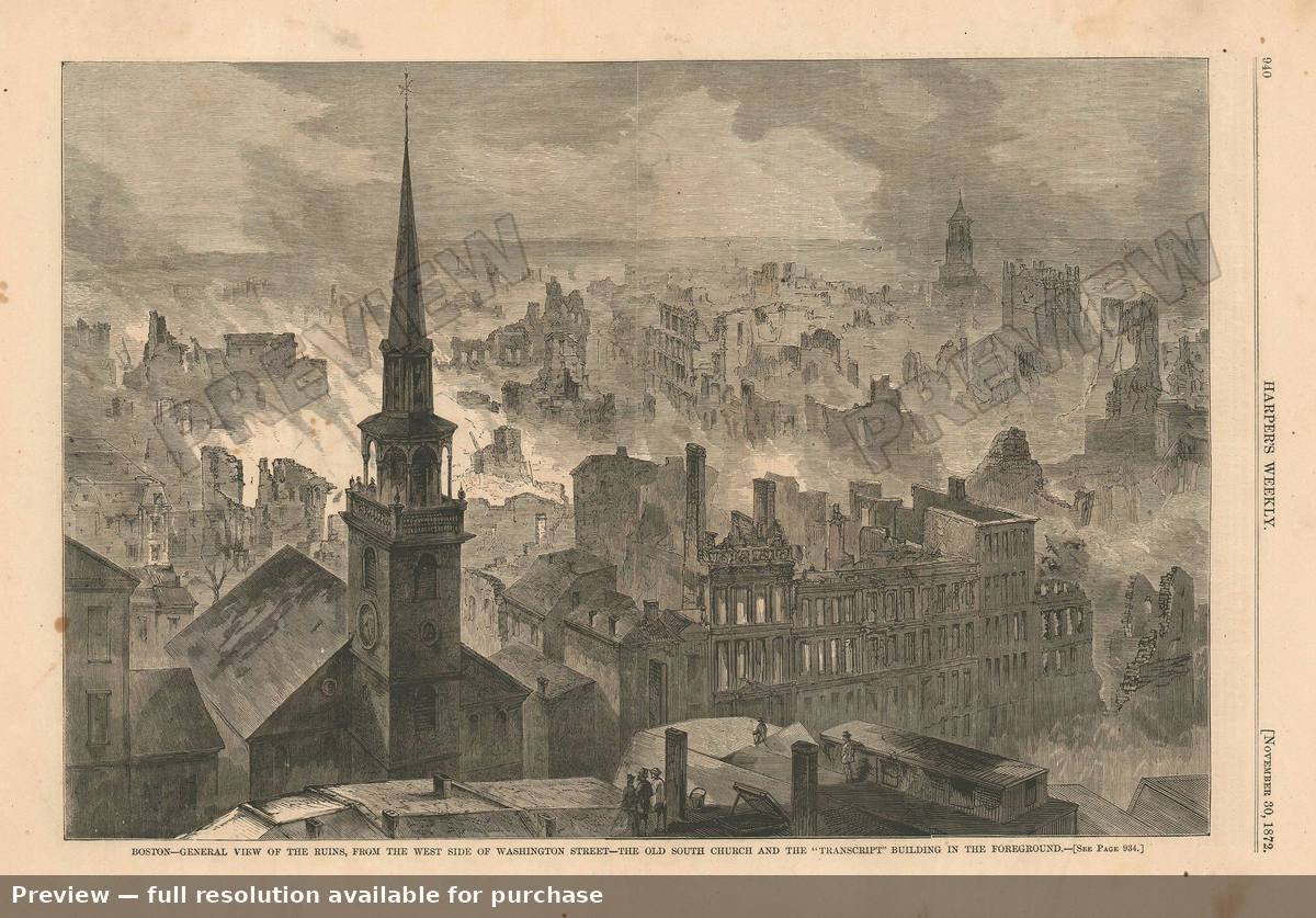 Antique map: Boston Fire Ruins, 1872