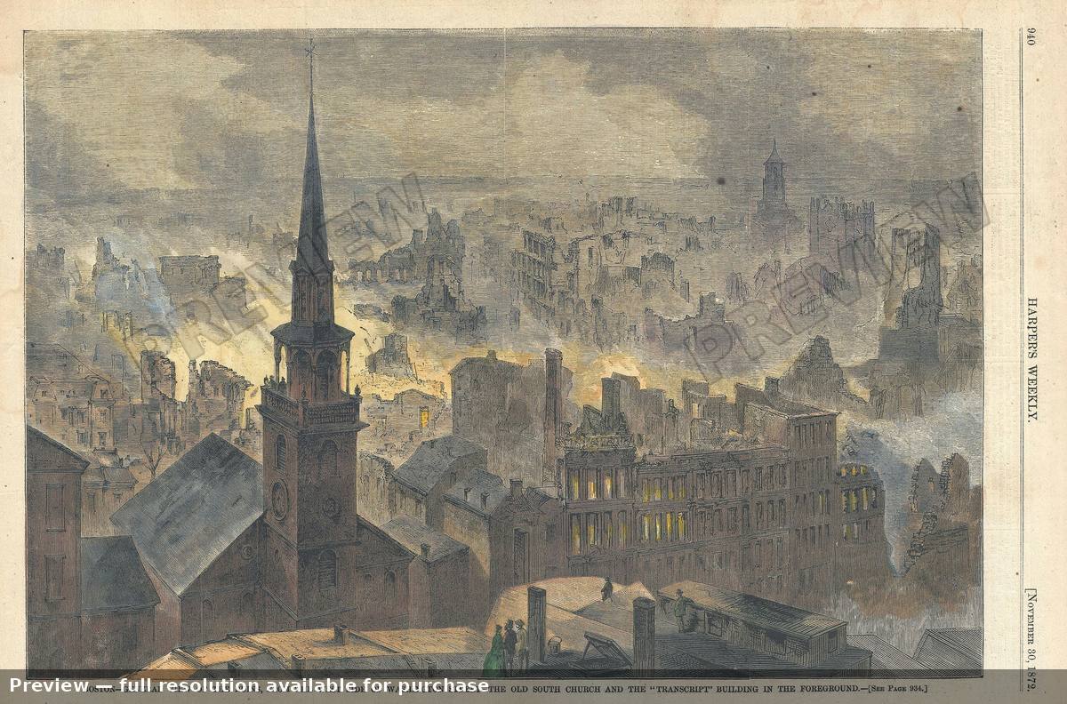Antique map: Boston Fire Ruins, 1872