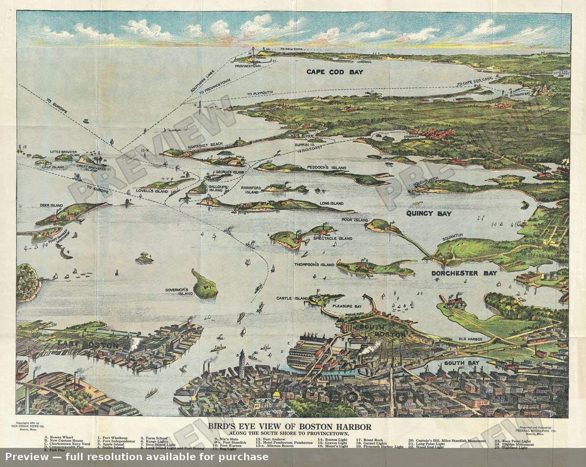 Antique map: Boston Harbor, 1920