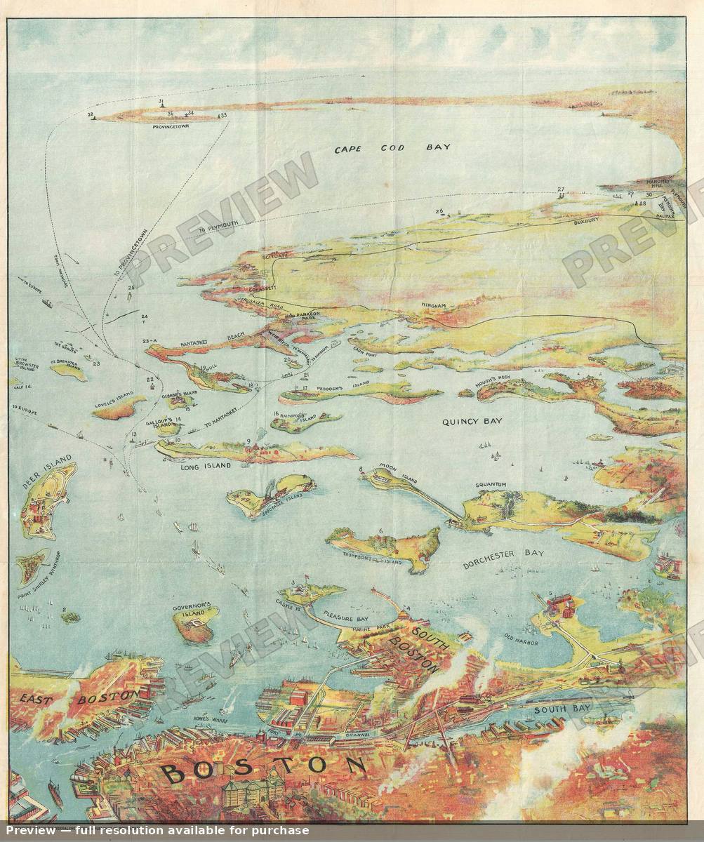 Antique map: Boston Harbor South Shore, 1905