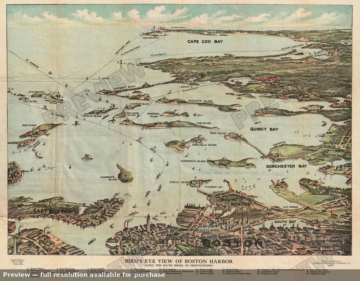 Antique map: Boston Harbor View, 1917, 1917